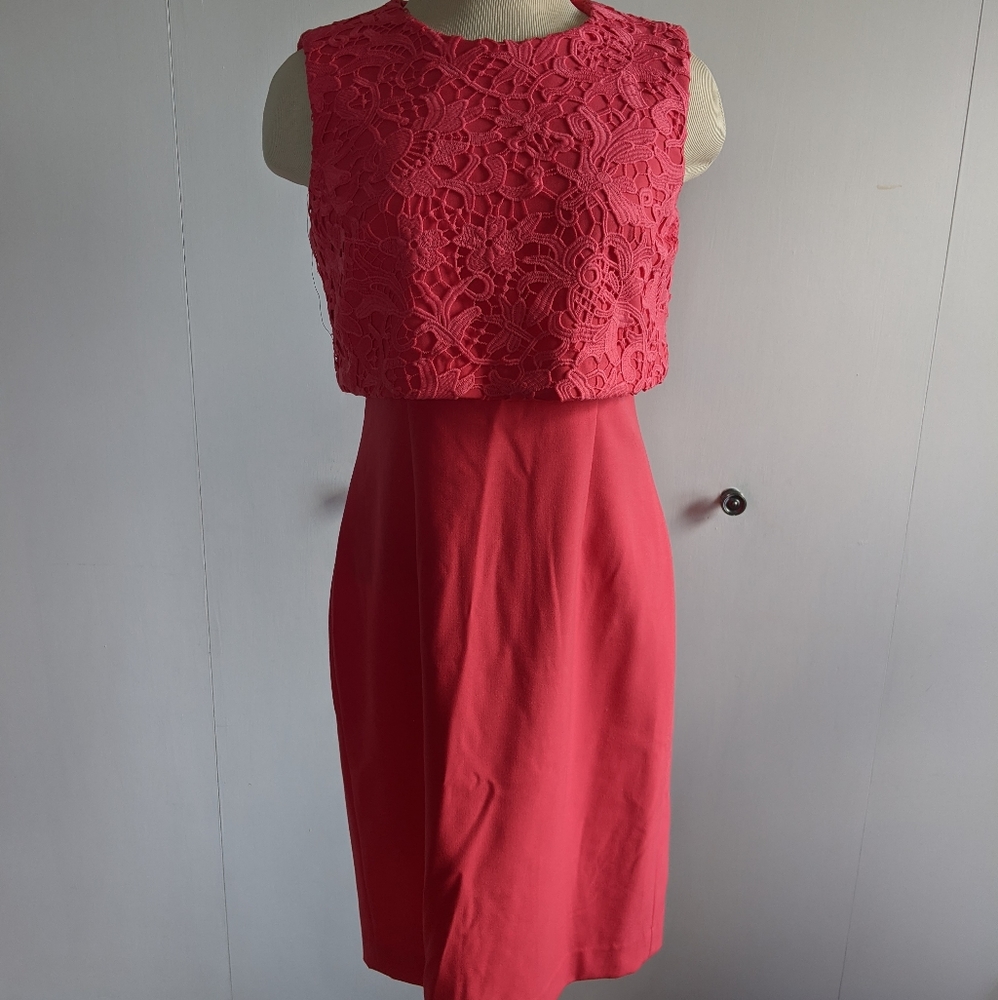 Coral Calvin Klein dress with lace